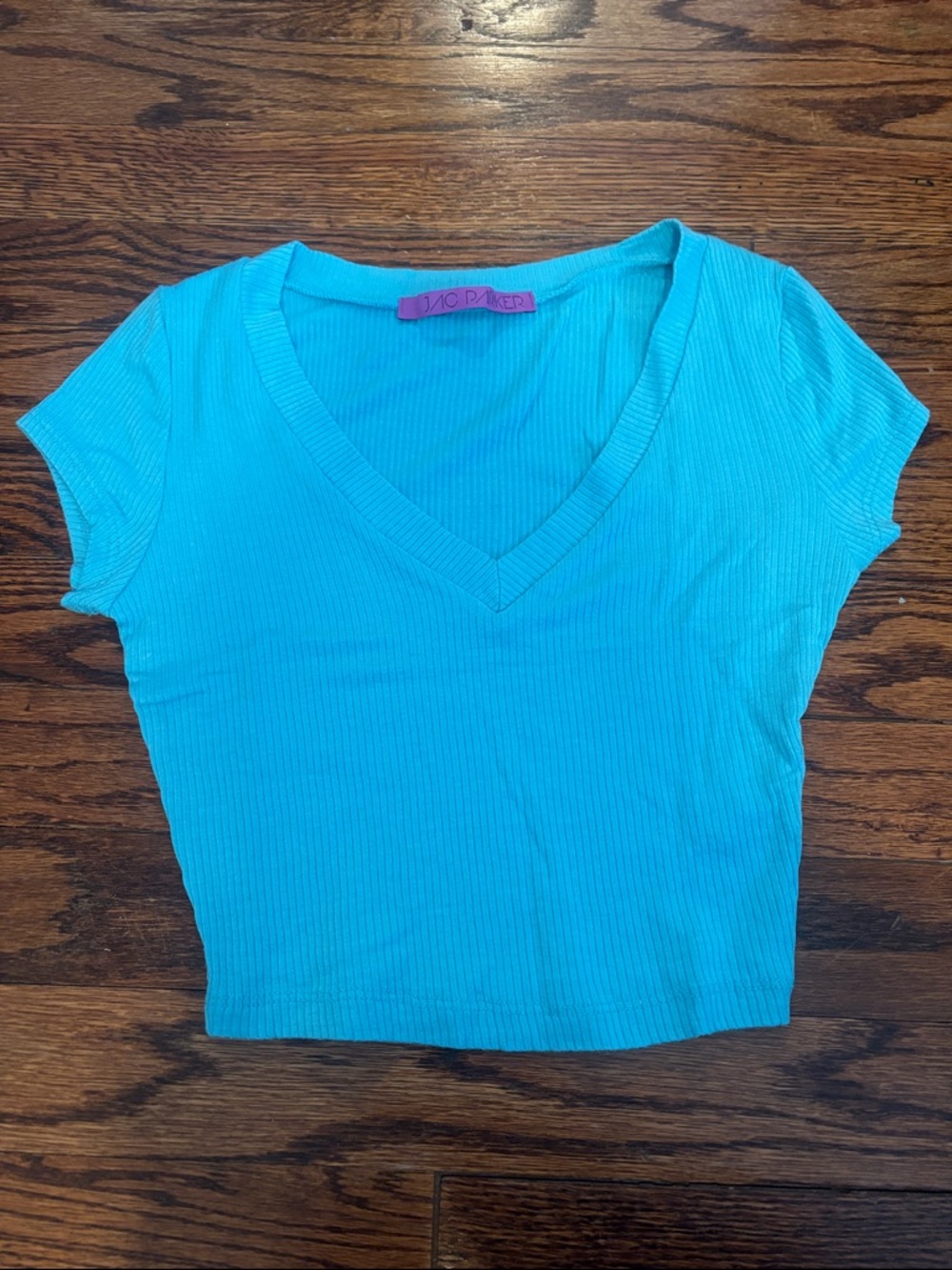 Jac Parker Women’s Turquoise Ribbed V-Neck Crop Top Size XS